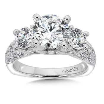 Round Diamond Three Stone Engagement Ring with Side Stones in 14K White Gold with Platinum Head (1.55ct. tw.) /CR246W