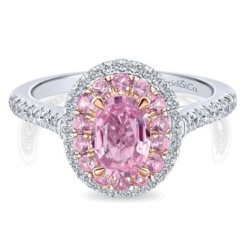 0.47 ct - Pre-Set Engagement Ring
 14k White & Pink Gold Diamond Pink Sapphire Double Halo /ER912998O3T44PS.CSPS-IGCD