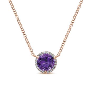 0.05 ct - Necklace
 14k Pink Gold Diamond Amethyst Fashion /NK4616K45AM-IGCD