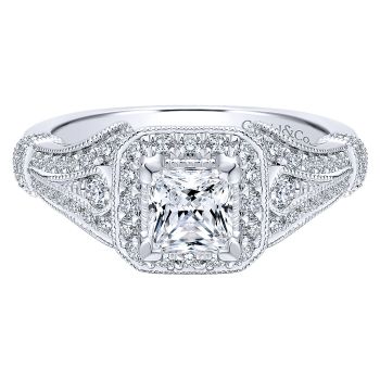 0.43 ct Diamond Engagement Ring - Set in 14k White Gold Diamond Halo /ER12633S3W44JJ-IGCD