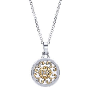 0.02 ct Round Cut Diamond Locket Necklace Set in Two Tone 925 Silver & 18KT Yellow Gold NK2693MY5JJ