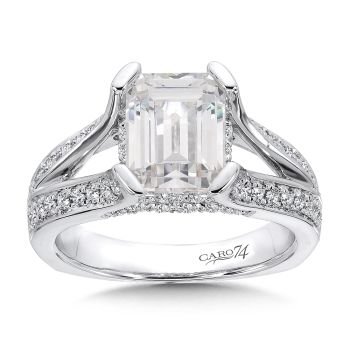 Grand Opulance Collection Emerald Cut Center Split Shank Engagement Ring in 14K White Gold (0.56ct. tw.) /CR406W