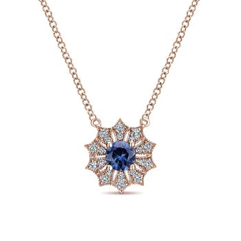 0.12 ct - Necklace
 14k Pink Gold Diamond And Sapphire Fashion /NK5295K45SA-IGCD