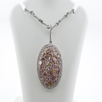 Fancy Color Diamonds Pendant Surrounded by Round White Diamonds set in 18kt White and Rose Gold /SEP17341P