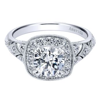 0.34 ct - Diamond Engagement Ring Set in Platinum Diamond Halo /ER10045PT3JJ-IGCD