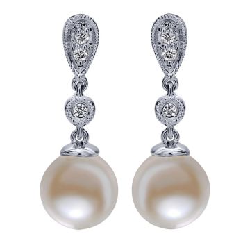 Diamond and Pearl Drop Earrings set in 14kt White Gold 0.07ct EG9902W45PL