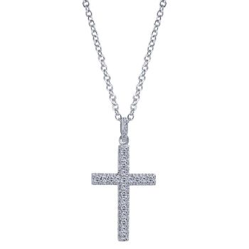 14k White Gold Diamond Cross Necklace NK2203W45JJ