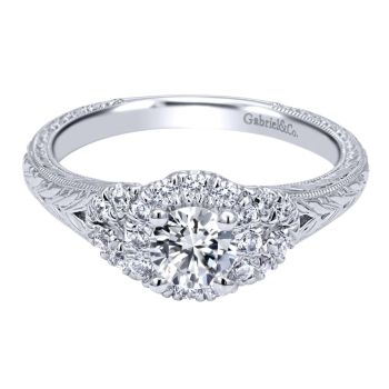 14K White Gold 0.26 ct Diamond Halo Engagement Ring 