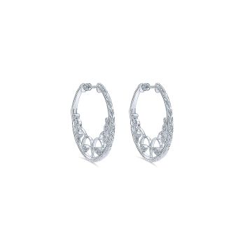 0.03 ct - Earrings
 925 Silver White Sapphire Intricate Hoop /EG12021SVJWS-IGCD