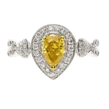Fancy Yellow Pear Shape Diamond Pave' Halo Ring set in 18kt White and Yellow Gold /SER8443Y