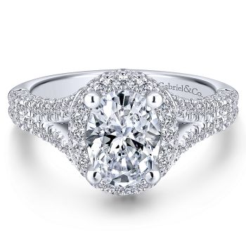 0.90 ct Diamond Engagement Ring - Set in 14k White Gold Diamond Halo /ER12806O4W44JJ-IGCD