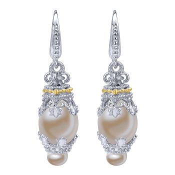 Pearl Drop Earrings set in 925 Silver/18k Yellow Gold EG10920MYJPL