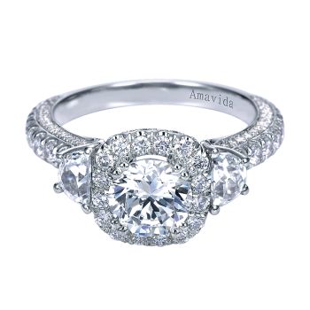 1.24 ct - Diamond Engagement Ring Set in 18k White Gold Diamond Halo /ER6760W83JJ-IGCD