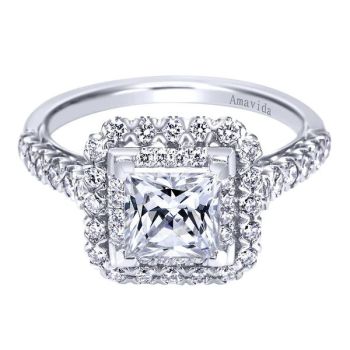 Gabriel & Co 18K White Gold 0.59 ct Diamond Halo Engagement Ring Setting ER7915W83JJ