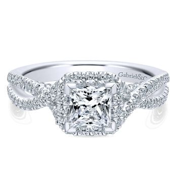 0.58 ct Diamond Engagement Ring - Set in 14k White Gold Diamond Halo /ER12600S3W44JJ-IGCD