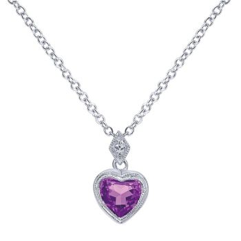 0.01 ct Round Diamond Amethyst Heart Necklace set in 14K White Gold NK2309W45AM