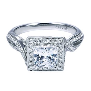 0.51 ct - Diamond Engagement Ring Set in 18k White Gold Diamond Halo /ER7085W83JJ-IGCD