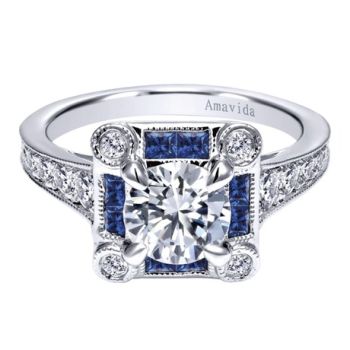 Gabriel & Co 18K White Gold 0.47 ct Diamond and Sapphire Halo Engagement Ring Setting ER11740R4W83SA