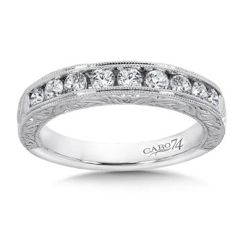 Channel-Set Diamond Anniversary Band with Hand Engraving and Milgrain detailing in 14K White Gold (0.52ct. tw.) /CRA444BW