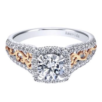 Gabriel & Co 18k White/Pink 0.45 ct Diamond Halo Engagement Ring Setting ER11809R3T83JJ