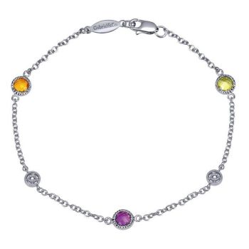 Multi Color Stones Chain Bracelet In Silver 925 TB3150SVJMC