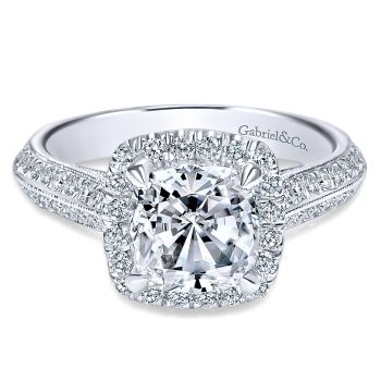 0.50 ct Diamond Engagement Ring - Set in 14k White Gold Diamond Halo /ER8872W44JJ-IGCD