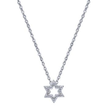 0.05 ct Diamond Star Of David Necklace set in 14K White Gold NK1605W45JJ
