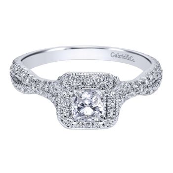 14K White Gold 0.47 ct Diamond Halo Engagement Ring 