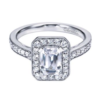 14K White Gold 0.52 ct Diamond Halo Engagement Ring Setting ER7528W44JJ