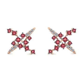0.07 ct - Earrings
 14k Pink Gold Diamond And Ruby Stud /EG13238K45RA-IGCD