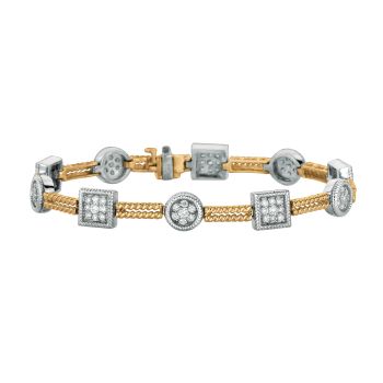 1.50 ct Diamond square & round 2 bars bracelet Set In 14K Yellow Gold B5622YWD