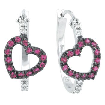 Pink Sapphire and Diamond Hoop Earrings set in 14kt White Gold 0.57ctE4527WDPS