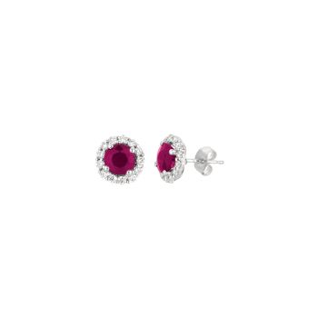 Ruby and Round Diamond Earrings set in 14kt White Gold E5175WDR