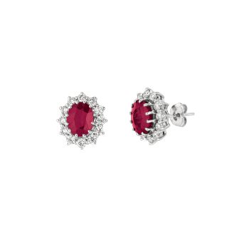 Oval Ruby & Round Diamond Earrings set in 14kt White Gold 6.95ctE5176WR79