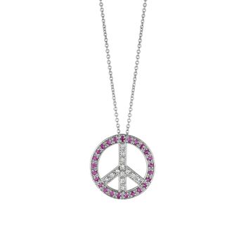 0.51ct Pink sapphire & Diamond Peace Sign Pendant Necklace N4507WDPS