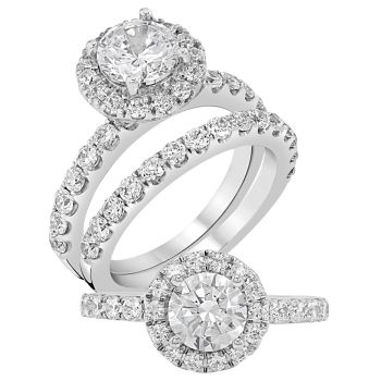 0.85 ct - Halo Diamond Engagement Ring Set in 14K White Gold /R11123-ICSD