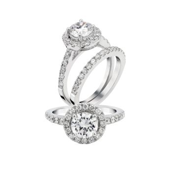 0.55 ct - Halo Diamond Engagement Ring Set in 14K White Gold /R11323-ICSD