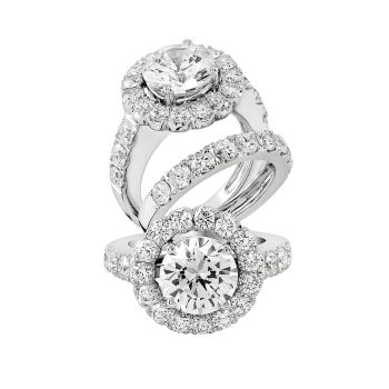 1.6 ct - Halo Diamond Engagement Ring Set in 14K White Gold /R11604-ICSD