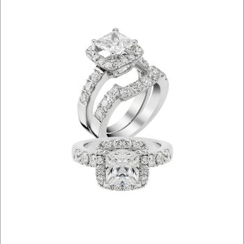 1 ct - Halo Diamond Engagement Ring Set in 14K White Gold /R11622-ICSD