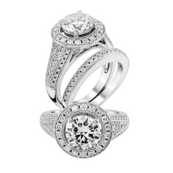 0.8 ct - Diamond Engagement Ring Set in 14K White Gold /R11698-ICSD