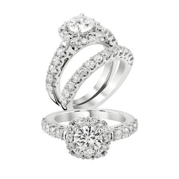 0.95 ct - Halo Diamond Engagement Ring Set in 14K White Gold /R11703-ICSD