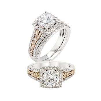 0.55 ct - Halo Diamond Engagement Ring Set in 14K Two Tone /R11709PW-ICSD
