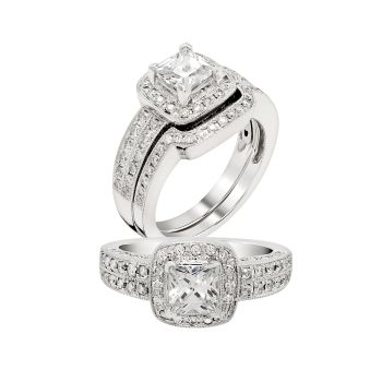 0.65 ct - Halo Diamond Engagement Ring Set in 14K White Gold /R11730-ICSD