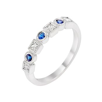 0.35 ct - Diamond & Birthstone Band with 0.20 ct Gemstone Set in 14K White Gold/R11738WB-BS