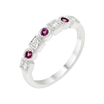0.35 ct - Diamond & Birthstone Band with 0.20 ct Gemstone Set in 14K White Gold/R11738WB-PTM