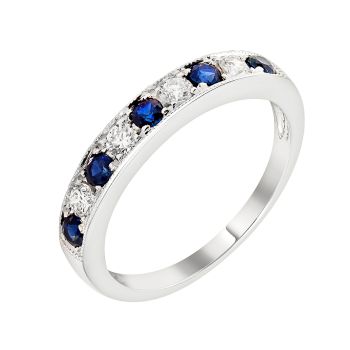 0.25 ct - Diamond & Birthstone Band with 0.30 ct Gemstone Set in 14K White Gold/R11740WB-BS