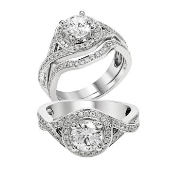 0.35 ct - Halo Diamond Engagement Ring Set in 14K White Gold /R11756-ICSD