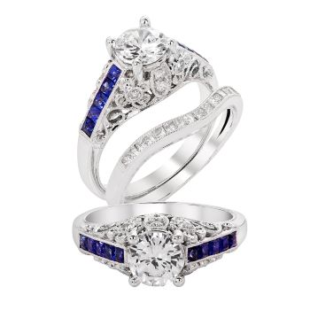 0.25 ct - Diamond Engagement Ring With 0.50 ct Sapphire Set in 14K White Gold /R11784BSW-ICSD