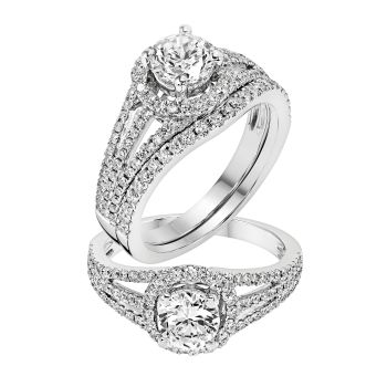 0.55 ct - Halo Diamond Engagement Ring Set in 14K White Gold /R11789-ICSD