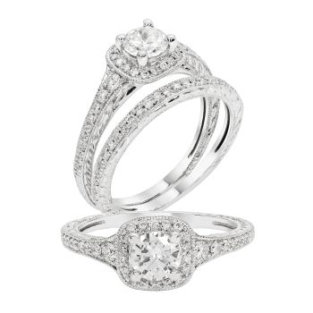 1.25 ct -Classic Style Diamond Engagement Ring Set in 14K White Gold /R11804-ICSD